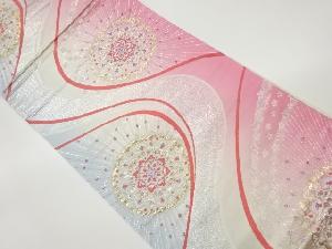 曲線に華文・小花模様織出し袋帯